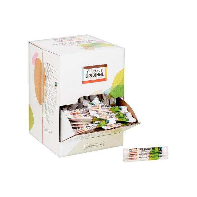 Fairtrade Original rietsuiker in sticks dispenserdoos 600 x 4gr