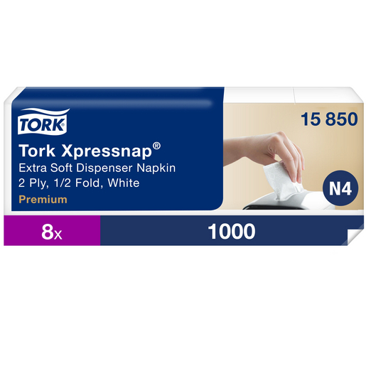 Serviettes distributrices Tork Xpressnap extra douces blanches 1/2p 8x1000pcs (15850)