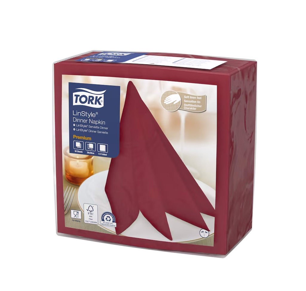 Serviette de table Tork Linstyle Bordeaux 39x39cm 12x50pcs (478855)