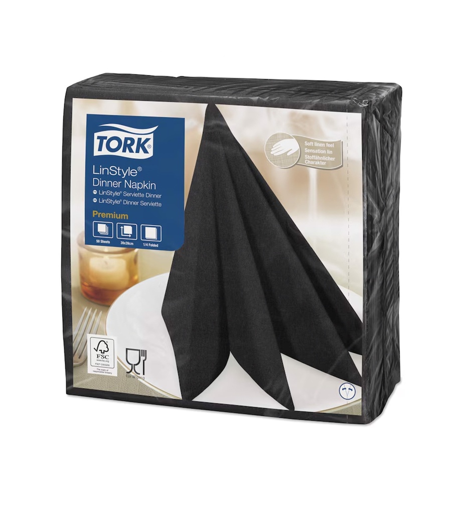 Serviette de table Tork Linstyle Noir 39x39cm 12x50pcs