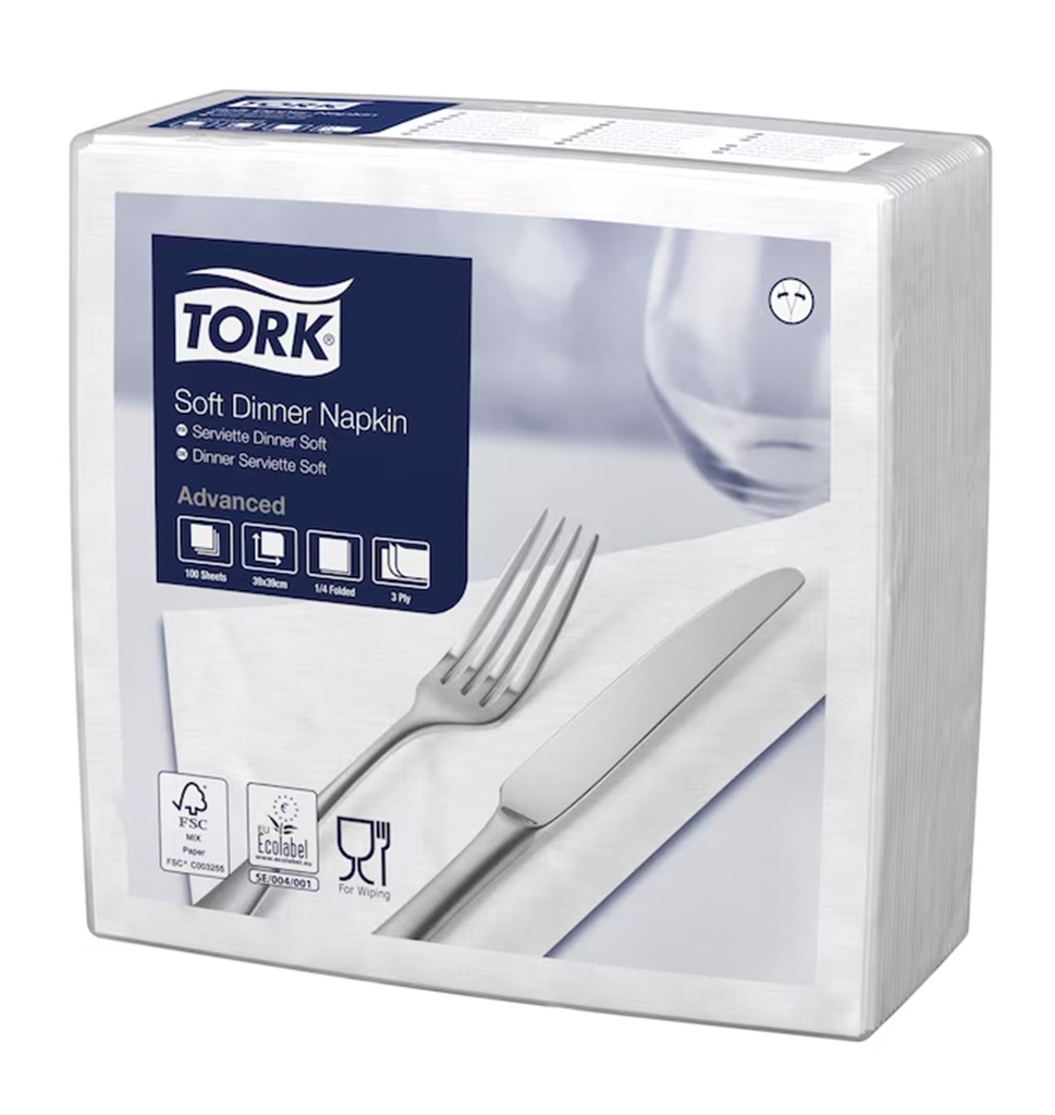 Serviettes Tork Advanced Blanc 39x39cm 12x100pcs (477577)