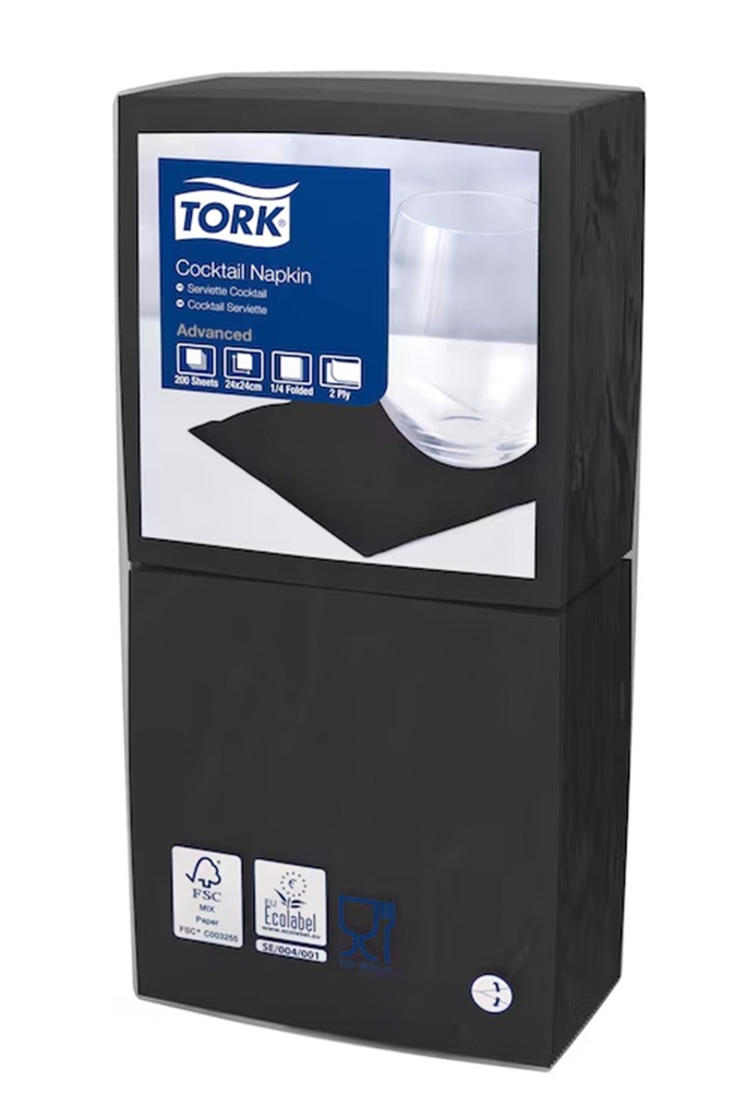 Tork Black Cocktail Napkin 24x24cm 12x200pcs