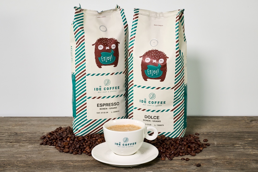 Sachet et soucoupe 20cl cappu logo Ide Coffee